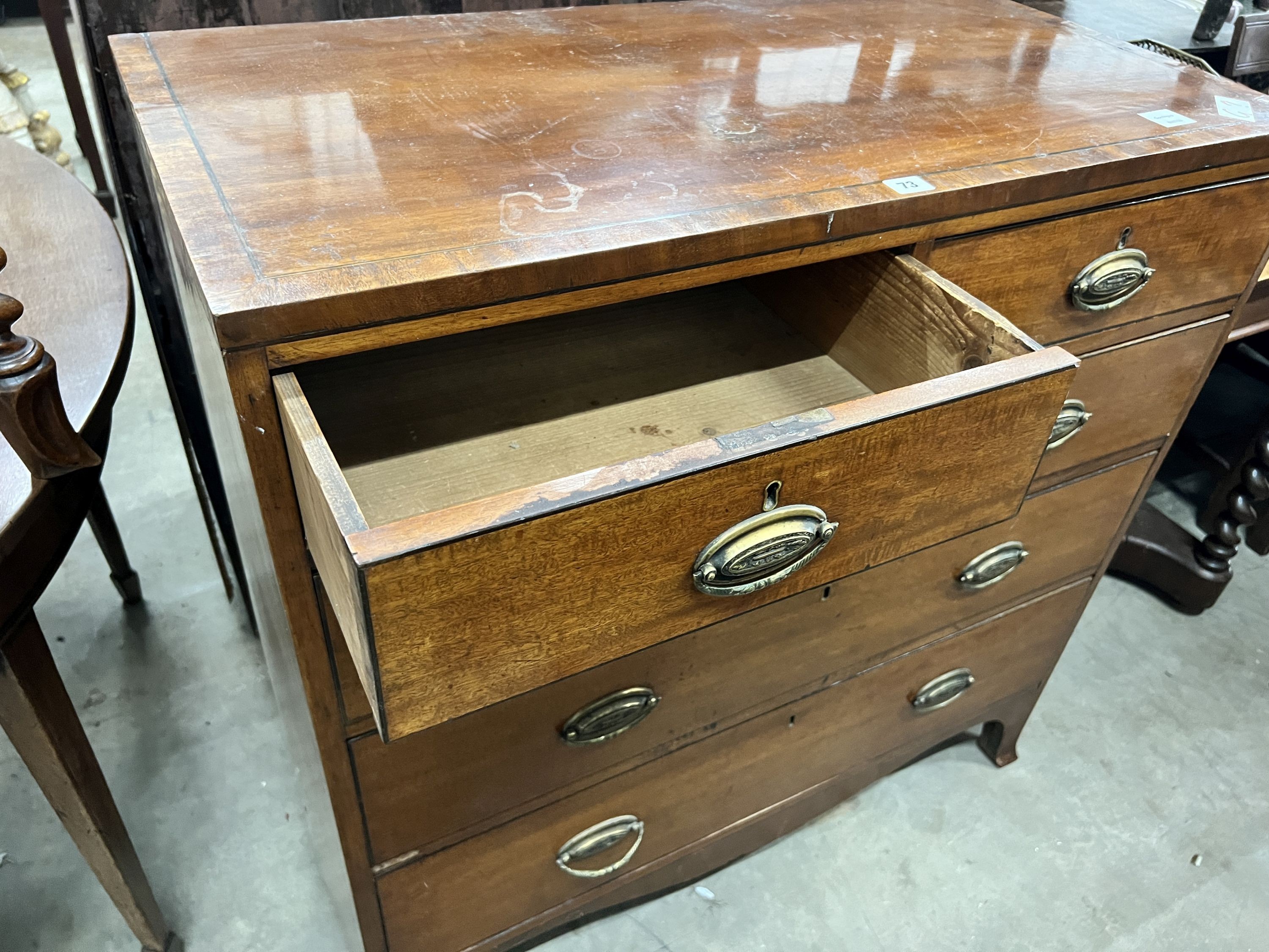 A Regency mahogany five drawer chest, width 96cm, depth 50cm, height 97cm